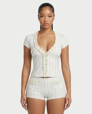 Conjunto de top y pantalón corto de punto de crochet a rayas BELLE