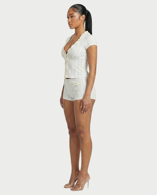 Conjunto de top y pantalón corto de punto de crochet a rayas BELLE
