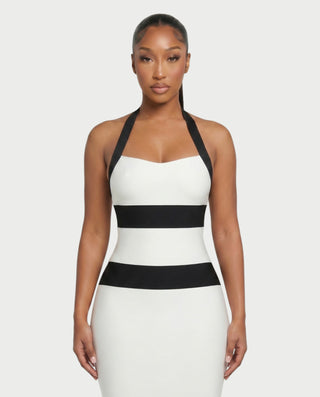 DESIREE Vestido midi con cuello halter en contraste