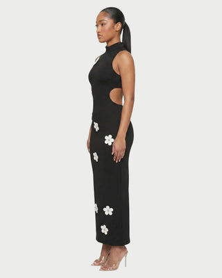 ESTRA Vestido largo sin mangas con apliques florales