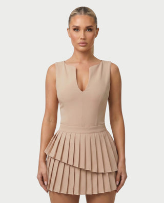 Vestido mini plisado con cuello en V ARIANE