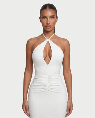 ELVIRA Vestido largo fruncido con cuello halter