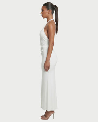 ELVIRA Vestido largo fruncido con cuello halter