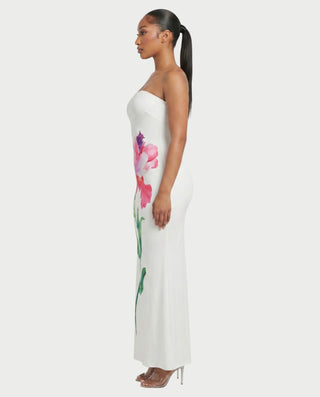 PORTIA Strapless Flower Print Maxi Dress