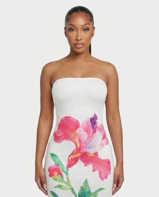 PORTIA Strapless Flower Print Maxi Dress