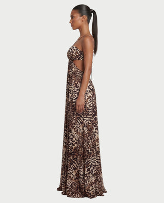 Vestido largo con cuello halter y aberturas con estampado de leopardo de FORTUNE