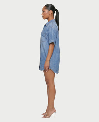 Vestido camisero de mezclilla con botones de IDONY