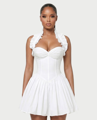 AZOURA Halter Ruffle Flare Mini Dress