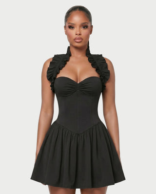 AZOURA Halter Ruffle Flare Mini Dress