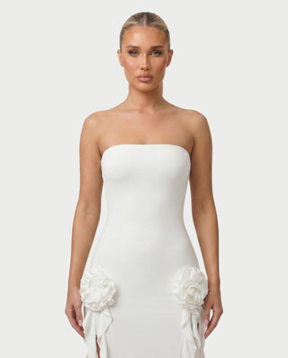 DELFIA Strapless Rosette Midi Dress