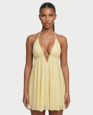 KINNA Backless Halter Flowy Mini Dress