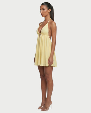 KINNA Backless Halter Flowy Mini Dress