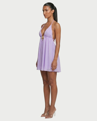 KINNA Backless Halter Flowy Mini Dress
