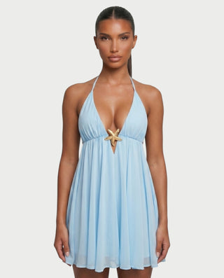 KINNA Backless Halter Flowy Mini Dress – Celestia