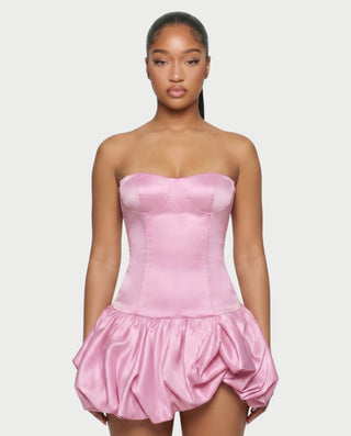 OVIDA Satin Bubble Hem Corset Mini Dress