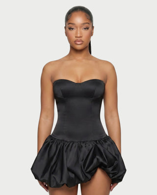 OVIDA Satin Bubble Hem Corset Mini Dress