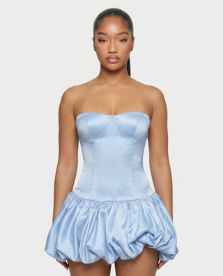 OVIDA Satin Bubble Hem Corset Mini Dress
