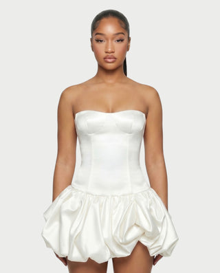 OVIDA Satin Bubble Hem Corset Mini Dress