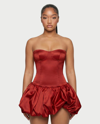 OVIDA Satin Bubble Hem Corset Mini Dress