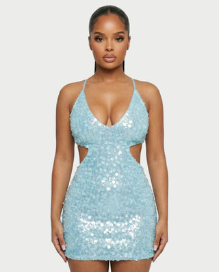 KISHNA Sparkle Sequin Cutout Bodycon Mini Dress