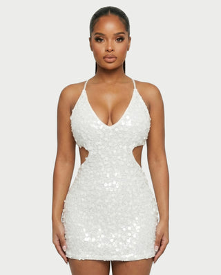 KISHNA Sparkle Sequin Cutout Bodycon Mini Dress
