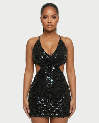 KISHNA Sparkle Sequin Cutout Bodycon Mini Dress