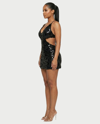 KISHNA Sparkle Sequin Cutout Bodycon Mini Dress