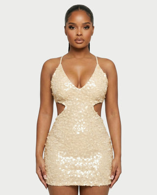KISHNA Sparkle Sequin Cutout Bodycon Mini Dress
