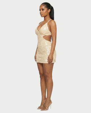 KISHNA Sparkle Sequin Cutout Bodycon Mini Dress