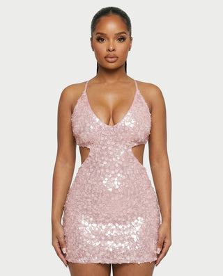 KISHNA Sparkle Sequin Cutout Bodycon Mini Dress