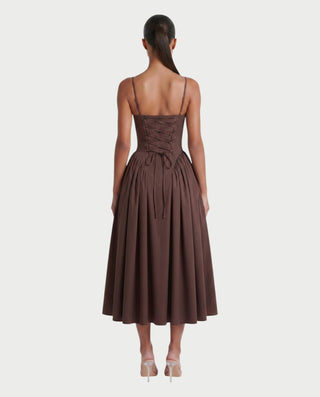 VESSA Lace-Up Back Corset Midi Dress