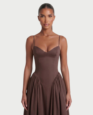 VESSA Lace-Up Back Corset Midi Dress