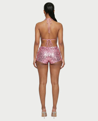 WINNA Sequin Starfish Draped Top & Shorts Set