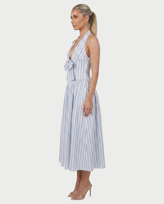 FENICIA Striped Halter Midi Dress