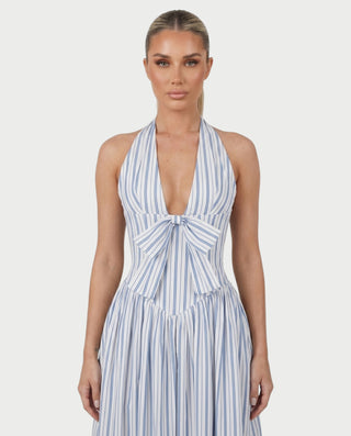 FENICIA Striped Halter Midi Dress