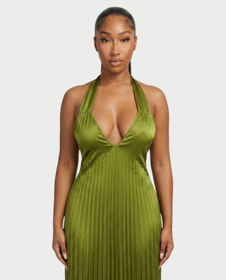 ADRIANA V-Neck Backless Pleated Maxi Dress