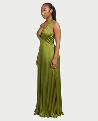 ADRIANA V-Neck Backless Pleated Maxi Dress