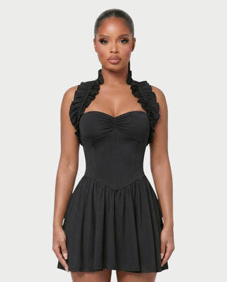 AZOURA Halter Ruffle Flare Mini Dress