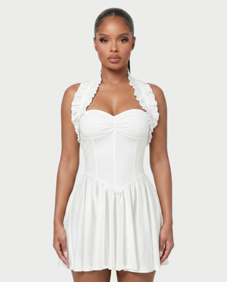 AZOURA Halter Ruffle Flare Mini Dress