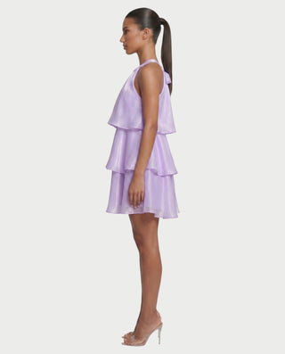 TAYE Tiered Ruffle Halter Mini Dress