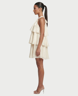 TAYE Tiered Ruffle Halter Mini Dress