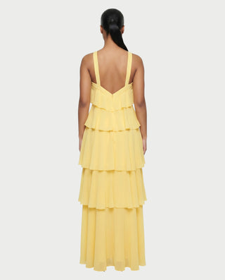 FAMY Rosette Cross-Halter Tiered Maxi Dress