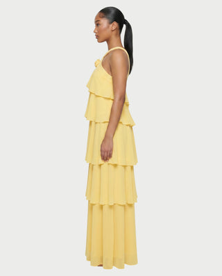 FAMY Rosette Cross-Halter Tiered Maxi Dress