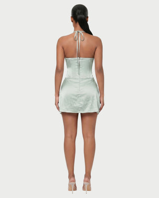 RAFFA Satin Corset Halter Mini Dress