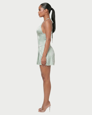 RAFFA Satin Corset Halter Mini Dress