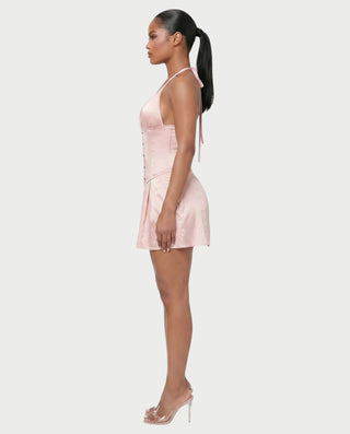RAFFA Satin Corset Halter Mini Dress