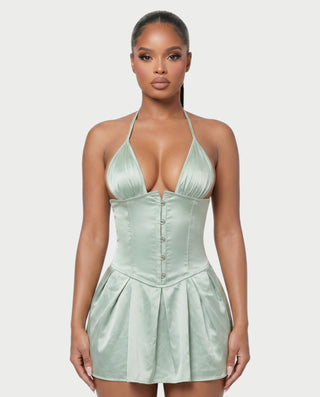 RAFFA Satin Corset Halter Mini Dress