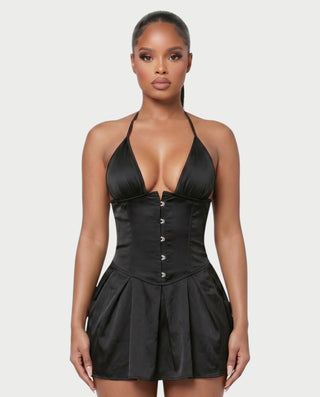 RAFFA Satin Corset Halter Mini Dress