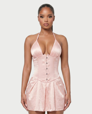 RAFFA Satin Corset Halter Mini Dress