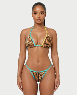 RALINA Leopard Contrast Trim Triangle Bikini Set